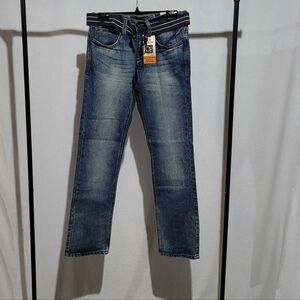 OP jeans dark wash distressed slim fit straight leg low rise new with tags NWT